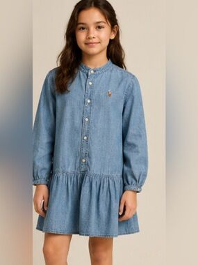 Polo by Ralph Lauren Blue Denim Shirt Dress with Yellow Logo